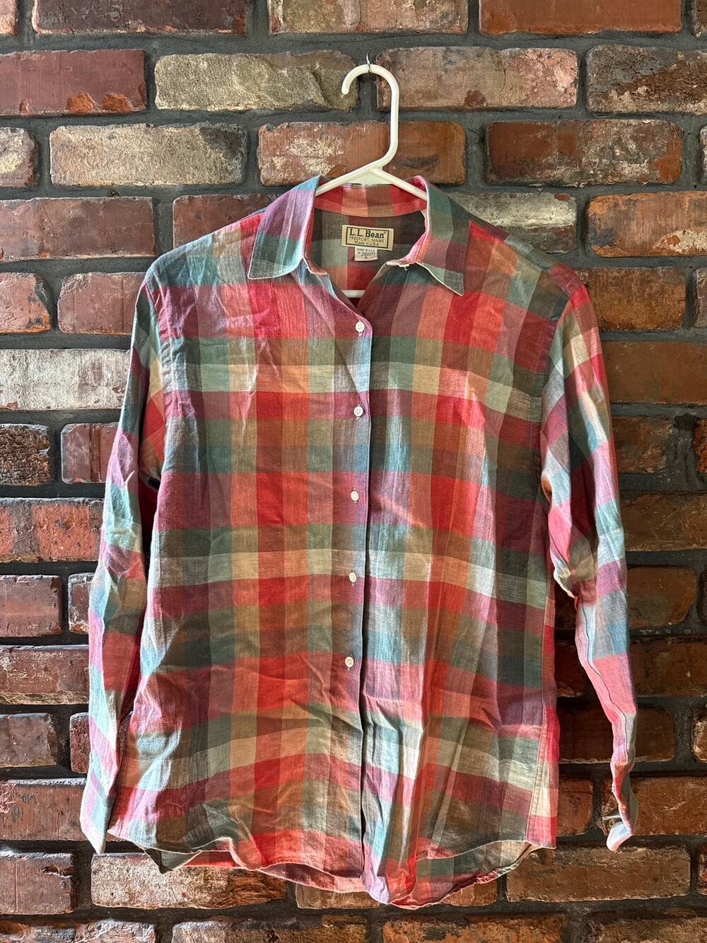 Vintage 90s L.L. Bean Women's Madras Plaid Shirt - Made in USA - Size M